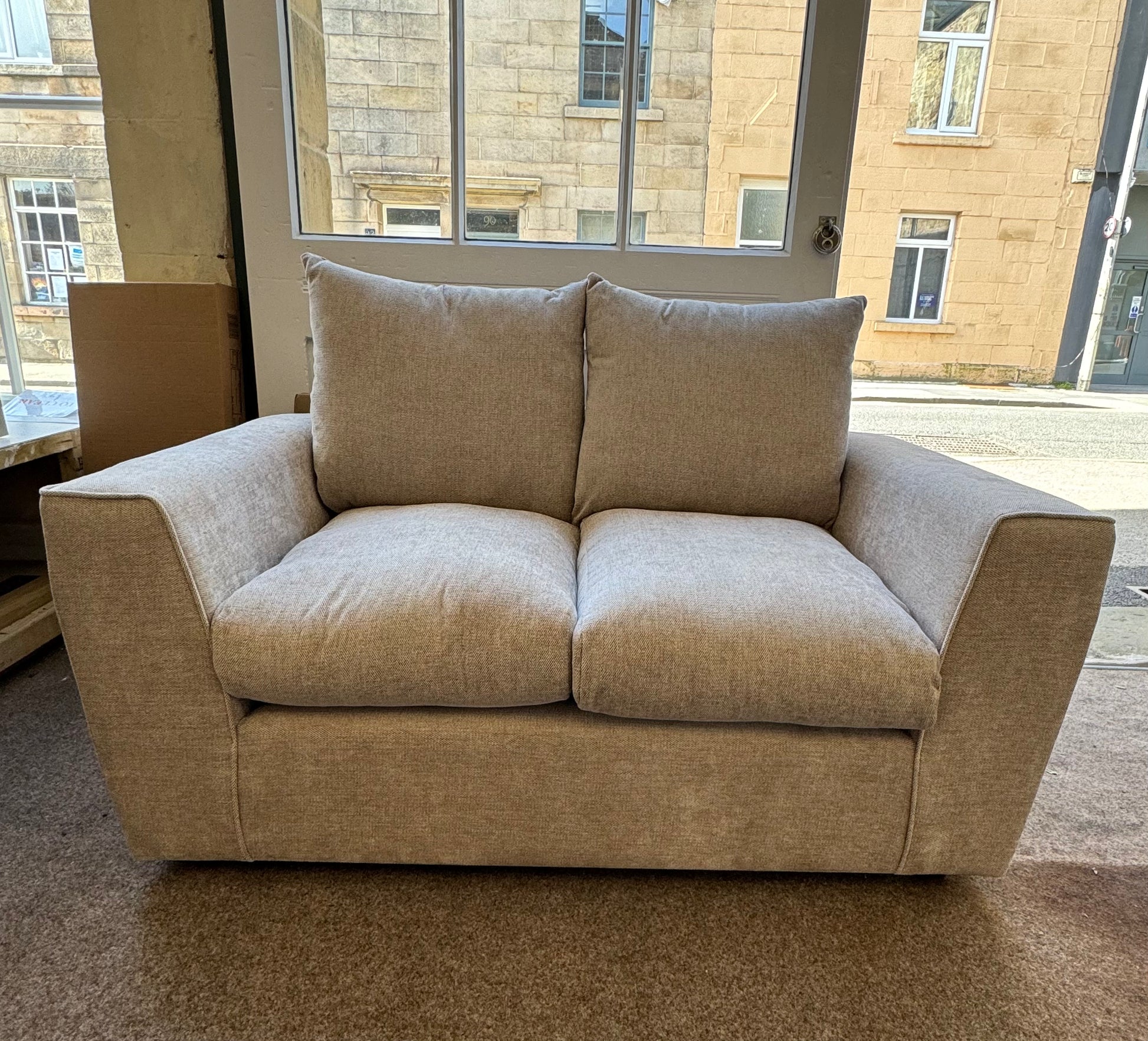Samantha 2-seater sofa in Ascot Biscuit. Comfortable, low cost and durable sofa. Small and compact.