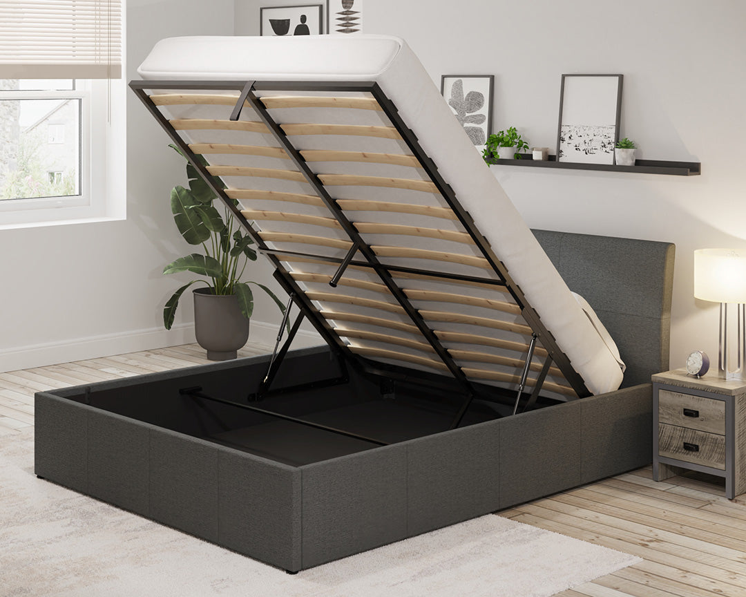 Open fabric ottoman storage bed