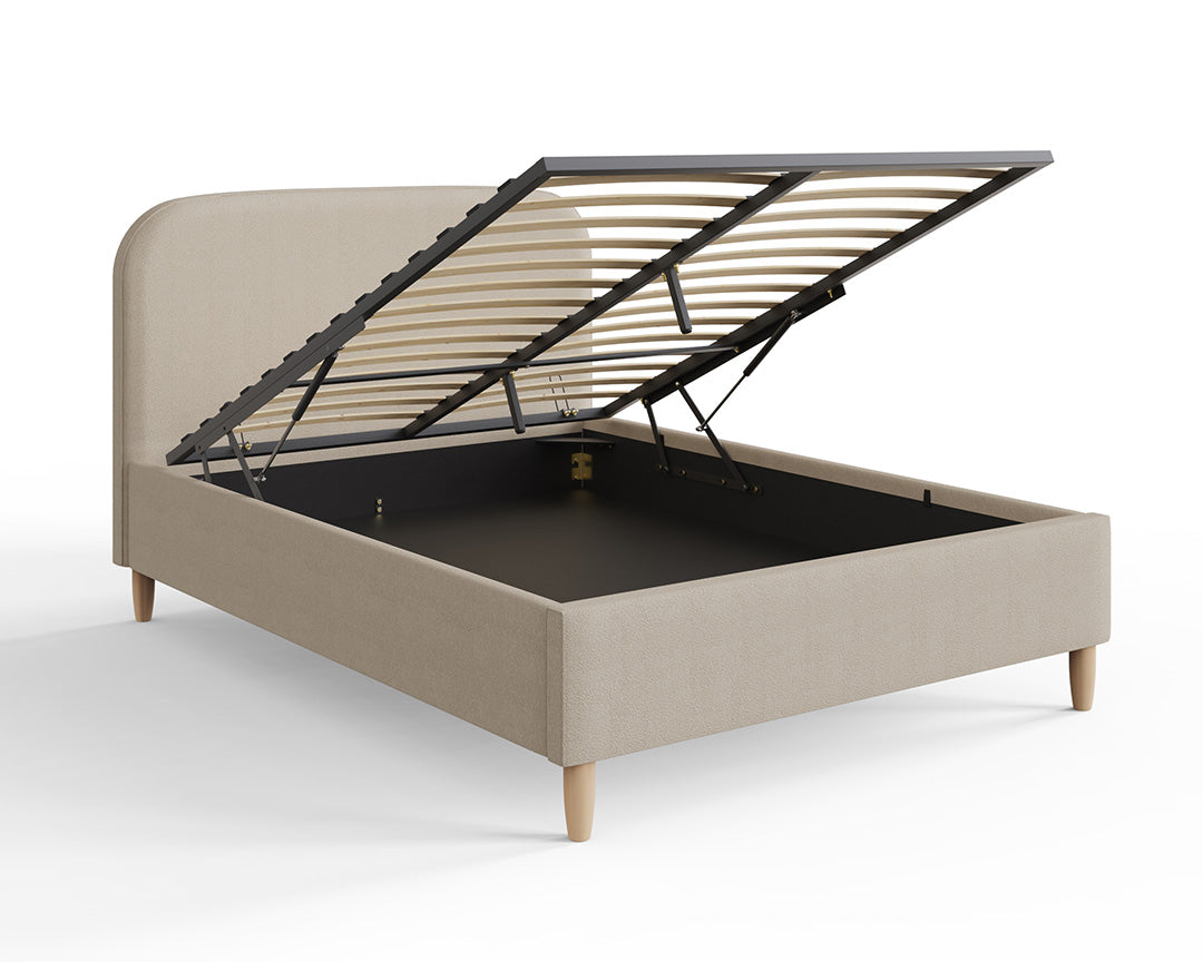 End lift ottoman storage bed in Boucle material