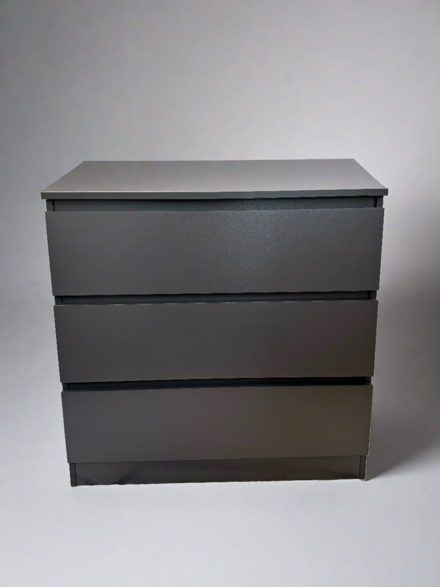 Malve 3 Drawer Chest in Grey. handleless and minimalist. Similar to Malm range