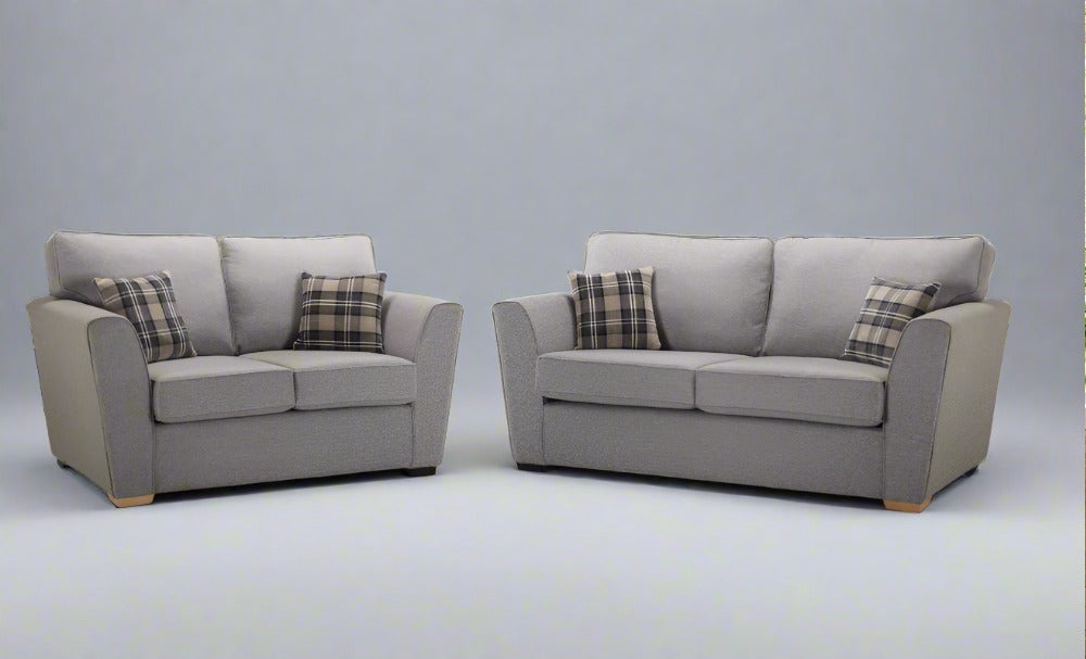 3+2 seater sofa set in Shetland Grey. Oak feet with free scatter cushions.