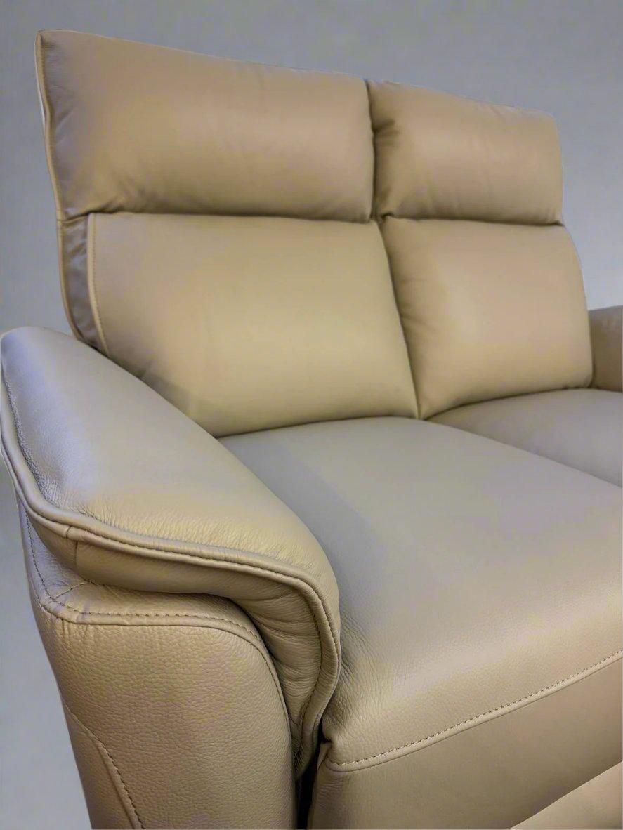 Real leather 2 seater recliner sofa in Frost Grey. Top-grain Italian Leather. Designed for comfort.