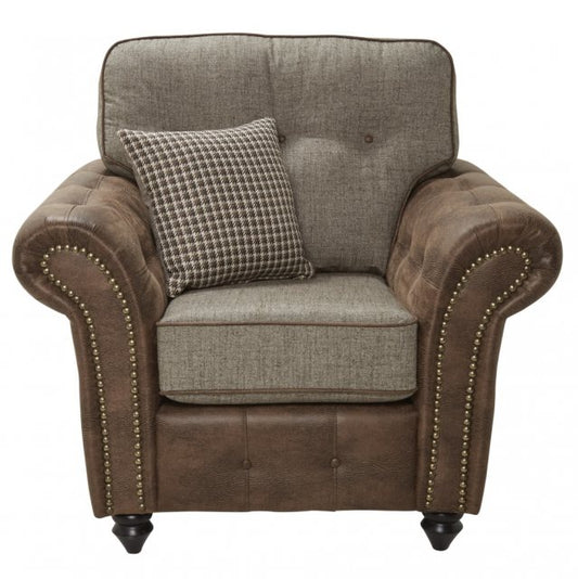 Classy Barcelona armchair in grey & brown on solid wooden bun feet