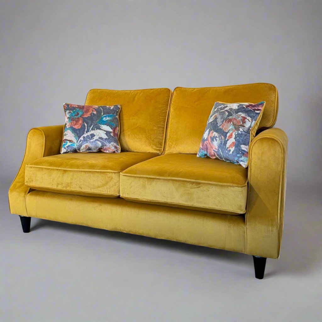 'Chatsworth' 2 seater sofa by sweet dreams in opulance mustard velvet