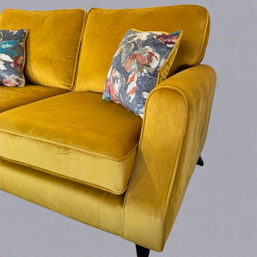 Chatsworth 2 seater sofa on stilted wooden legs by sweet dreams UK. iIn showroom now. Lancaster, Lancashire