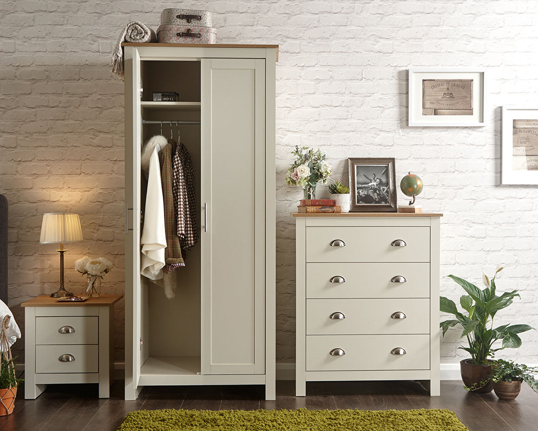 Lancaster flatpack bedroom furniture bundle in cream. Low cost bedroom storage solution.