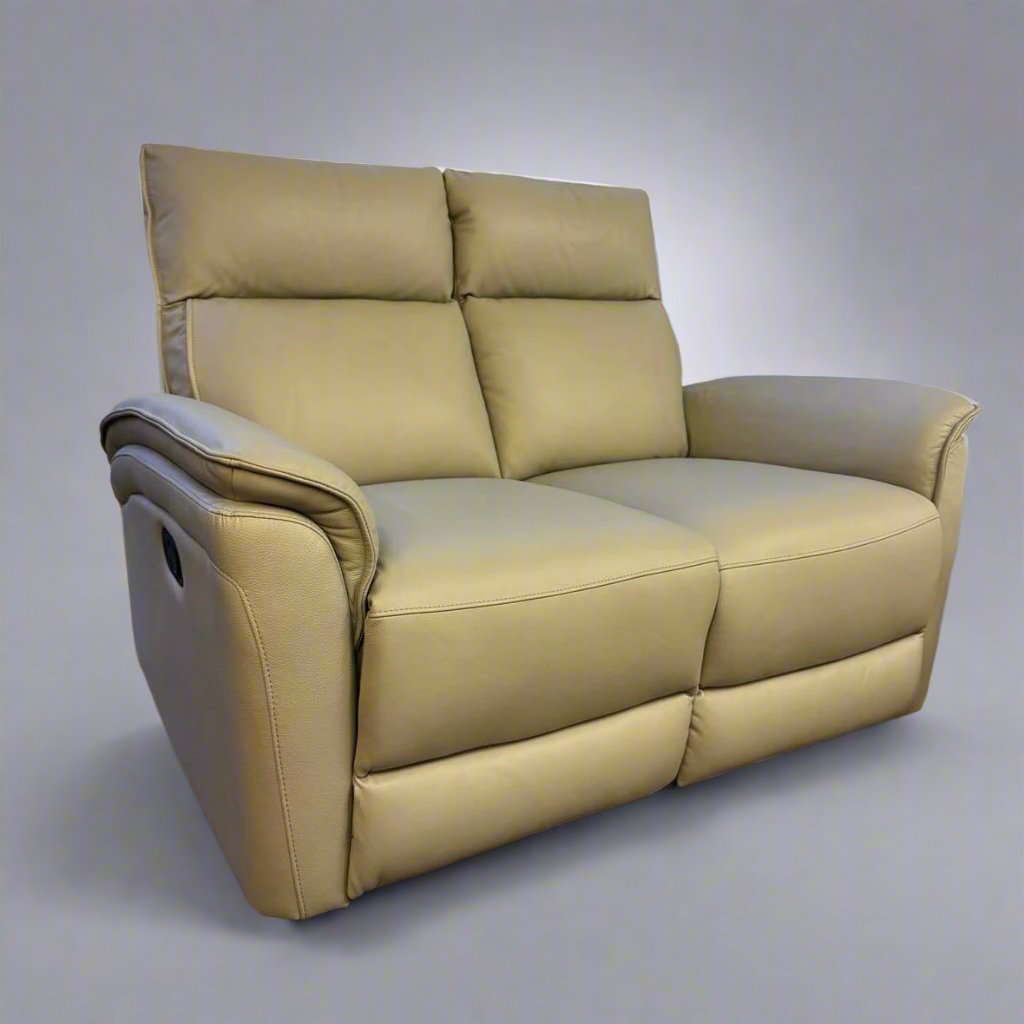 'Milan' 2 seater recliner sofa in a Frost Grey top-grain Italian leather. Heavy duty reclining mechanism for comfort and relaxation. Available in Electric or Manual reclining. Tan or Frost Grey Leather. 