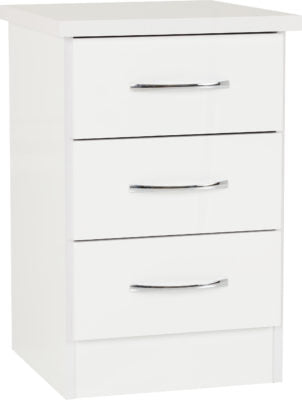 White Gloss 3-Drawer Bedside Table