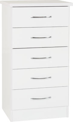 White Gloss 5 Drawer Narrow Chest