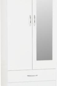 White Gloss 2-Door With 1-Drawer Mirrored Wardrobe